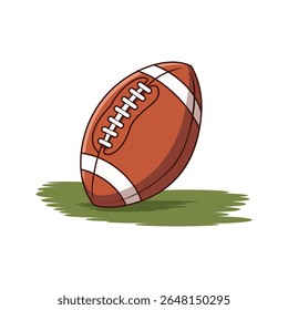 American Football Ball Vector with Grass Background. Vector illustration of American football ball on green grass. Ideal for game day, sports flyer, or athletic poster designs.