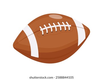 An American football ball with white laces and stripes on a plain white background. The illustration emphasizes sports equipment used in the game. Vector illustration