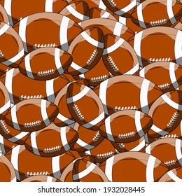 American football balls background. Heap of classic brown  balls.