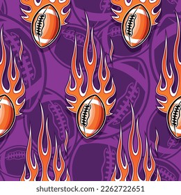 American football balls in burning fire flame seamless pattern vector art image. Rugby balls repeating tile background wallpaper texture.