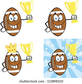 American Football Balls Cartoon Mascot Characters. Vector Collection Set 1