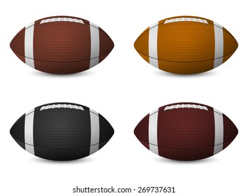 American football balls set isolated on white background. Vector EPS10 illustration. 