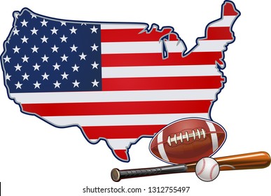 American Football  Baseball and Flag of America