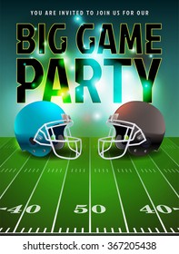 American football big game party illustration. Vector EPS 10 available. EPS file contains transparencies and gradient mesh. Text has been converted to outlines in the vector file.