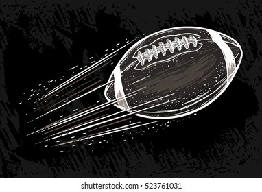 American football black vector illustration. Grange background. White ink draw vector illustration. Engraving vector.