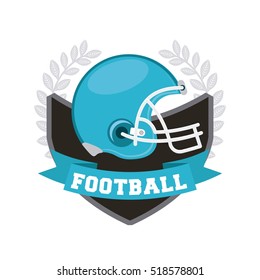 american football blue helmet in badge over white background. colorful design. vector illustration