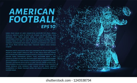 American football from blue points of light. American football made up of particles. Vector illustration