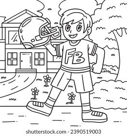 American Football Boy with Helmet Coloring Page 