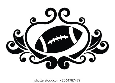 American football with calligraphy hearts swirls black and white vector silhouette, football Love lettering typography isolated design Element, Sport games Tribal clip art Graphics
