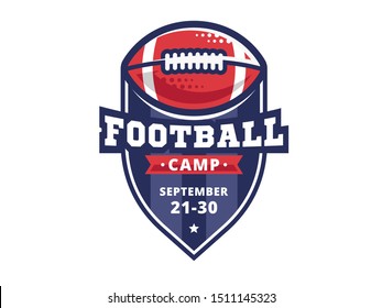 American football camp logo, emblem, designs templates with american football ball on a white background