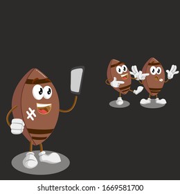 American Football cartoon mascot sports figure ball man is having a photo shoot