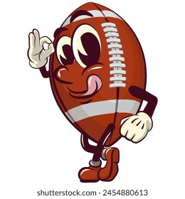 american football cartoon vector isolated clip art illustration mascot giving an okay sign, vector work of hand drawn