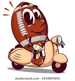 american football cartoon vector isolated clip art illustration mascot riding a scooter, vector work of hand drawn