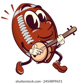 american football cartoon vector isolated clip art illustration mascot playing a banjo musical instrument, vector work of hand drawn