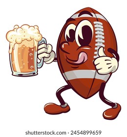 american football cartoon vector isolated clip art illustration mascot raising a large beer glass while giving a thumbs up, vector work of hand drawn