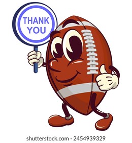 american football cartoon vector isolated clip art illustration mascot carrying a sign saying thank you, vector work of hand drawn