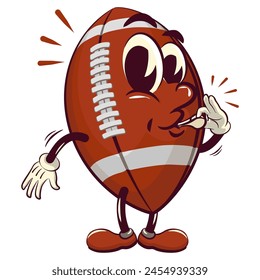 american football cartoon vector isolated clip art illustration mascot blowing a whistle, vector work of hand drawn