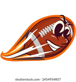 american football cartoon vector isolated clip art illustration mascot glides very fast, vector work of hand drawn