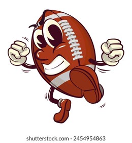 american football cartoon vector isolated clip art illustration mascot enthusiastically jumping and kicking, vector work of hand drawn