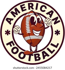 mascota aislada de la ilustración del arte del Clip del emblema del logotipo del Vector de dibujos animados del Vector americano en texto circular del fútbol americano, trabajo de la mano dibujado