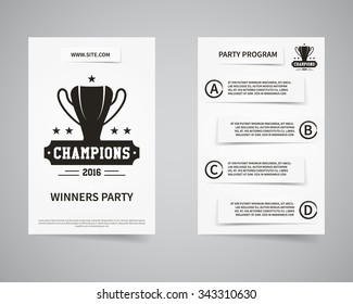 American football champions back and front flyer template design. Usa Sport brand identity letterhead. Party Poster and brochure with typography and emblem, logo template. Vector illustration