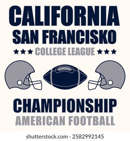 American football champions league badge, logo, label, insignia in color style. Graphic vintage design for t-shirt, web. Print isolated on a grey background. Vector