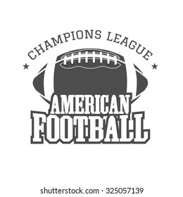 American football champions league badge, logo, label, insignia in retro color style. Graphic vintage design for t-shirt, web. Monochrome print isolated on a dark background. Vector illustration