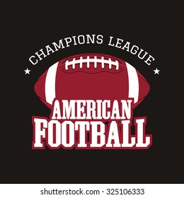 American football champions league badge, logo, label, insignia in retro color style. Graphic vintage design for t-shirt, web. Colorful print isolated on a dark background. Vector illustration