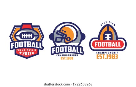 American Football Championship Labels Set, Sport Game Tournament Retro Badges Cartoon Style Vector Illustration