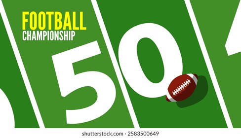 american football championship tournament banner poster design with field and ball vector illustration