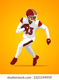 American football character flat design.  Vector illustration. Cartoon male character playing rugby isolated on gradations background.