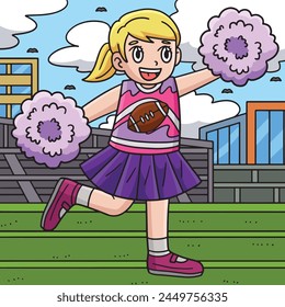 American Football Cheerleader Colored Cartoon 