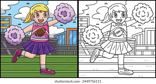 American Football Cheerleader Colored Illustration