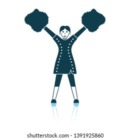 American Football Cheerleader Girl Icon. Shadow Reflection Design. Vector Illustration.