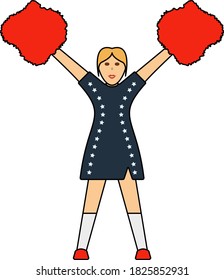 American Football Cheerleader Girl Icon. Editable Outline With Color Fill Design. Vector Illustration.