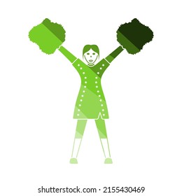 American Football Cheerleader Girl Icon. Flat Color Ladder Design. Vector Illustration.
