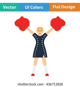 American football cheerleader girl icon. Flat color design. Vector illustration.