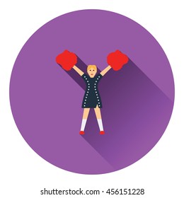 American football cheerleader girl icon. Flat color design. Vector illustration.
