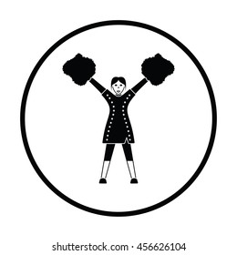 American football cheerleader girl icon. Thin circle design. Vector illustration.