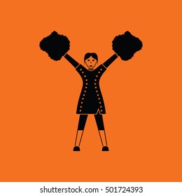 American football cheerleader girl icon. Orange background with black. Vector illustration.