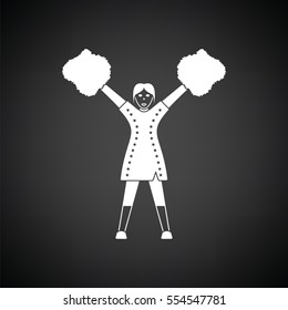 American football cheerleader girl icon. Black background with white. Vector illustration.