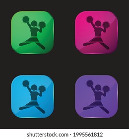 American Football Cheerleader Jump four color glass button icon