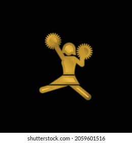 American Football Cheerleader Jump gold plated metalic icon or logo vector