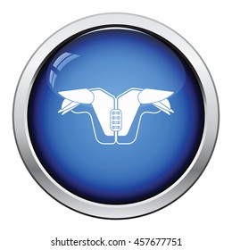 American football chest protection icon. Glossy button design. Vector illustration.