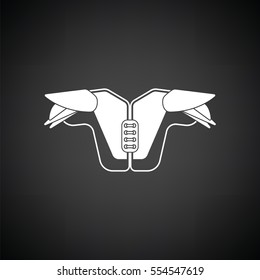 American football chest protection icon. Black background with white. Vector illustration.