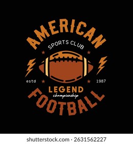 American football club emblem. Original vector illustration in vintage style. T-shirt design. Hand drawn, not AI