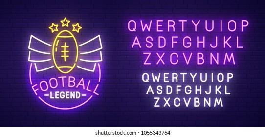 American football club neon sign, bright signboard, light banner. Football logo, emblem and label. Neon text edit