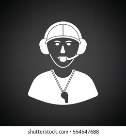 American football coach icon. Black background with white. Vector illustration.