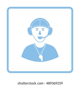 American football coach icon. Blue frame design. Vector illustration.