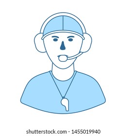 American Football Coach Icon. Thin Line With Blue Fill Design. Vector Illustration.